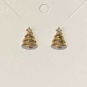 Vintage Gold Plated Christmas Tree Gemstone Stud Earrings